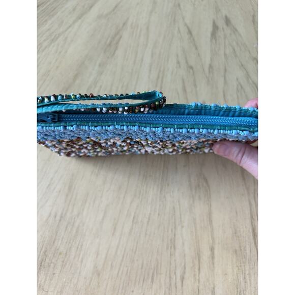 Beaded Clutch Purse Bag Wristlet Turquoise Brown Beads Beach Boho Artsy Y2K - Picture 5 of 7